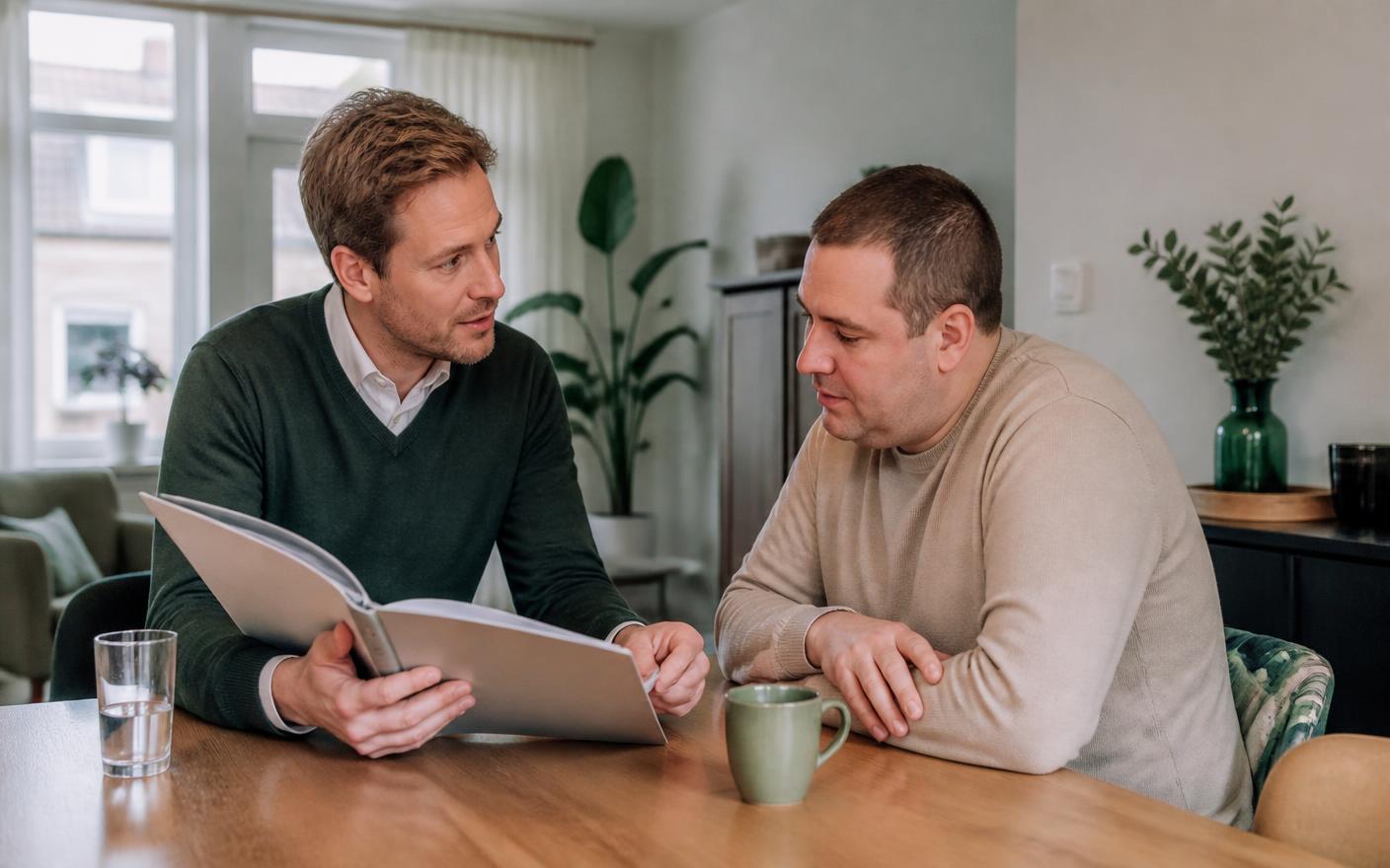 Een zorgadviseur brengt samen met een cliënt de ondersteuningsbehoefte in kaart